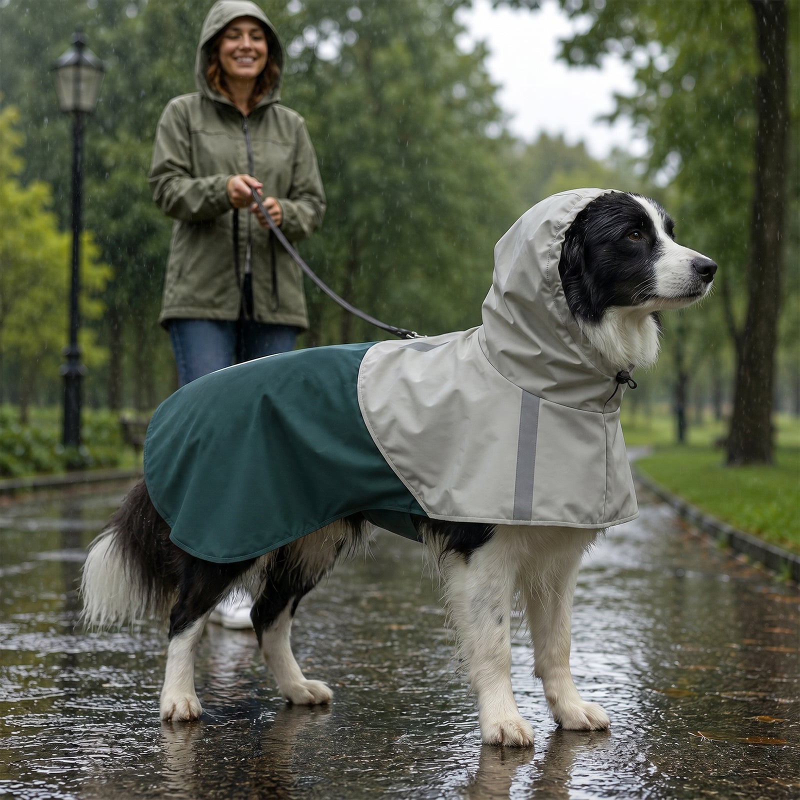 Dog Raincoat With Hood, Dog Rain Jacket | M | Green