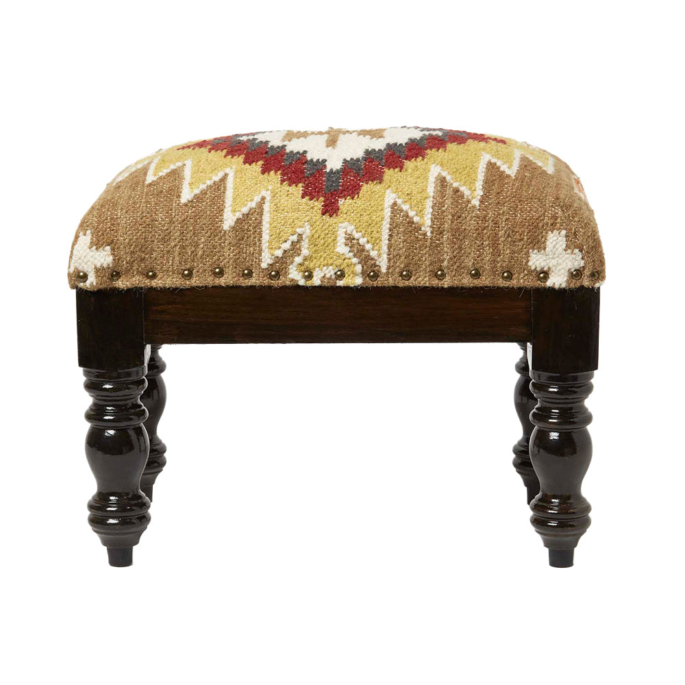Jaipur Handwoven Kilim Footstool | 50cm x 30cm | Multi Colour