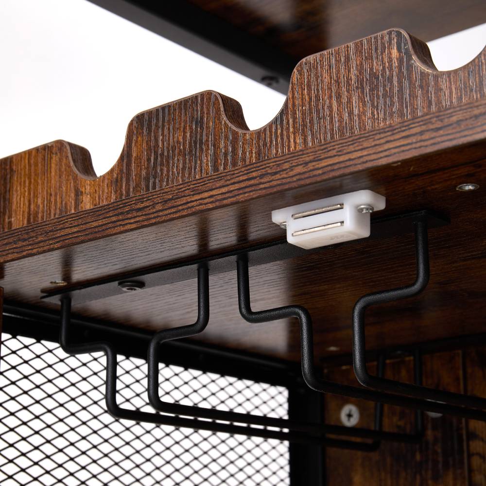 Wooden Wine Bar Cabinet With Wine Rack And Stemware Holders