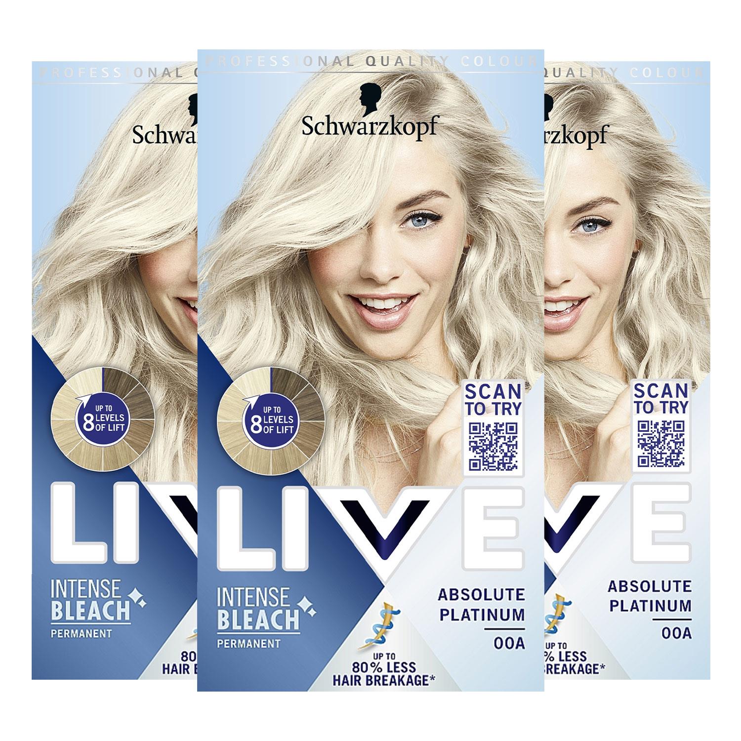 Live Absolute Platinum Blonde Permanent Hair Dye, Intense Lightener 00a 3x