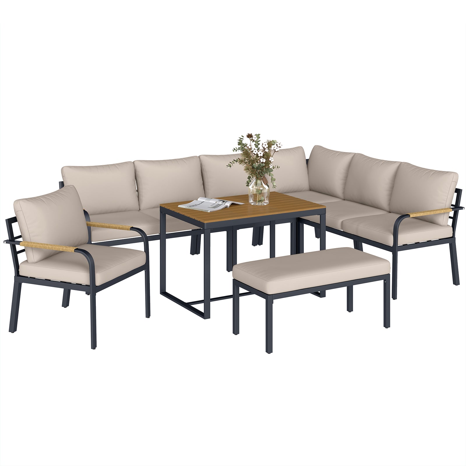 7 Seater Garden Furniture Set, Outdoor Furniture Conversation Sets | Khaki
