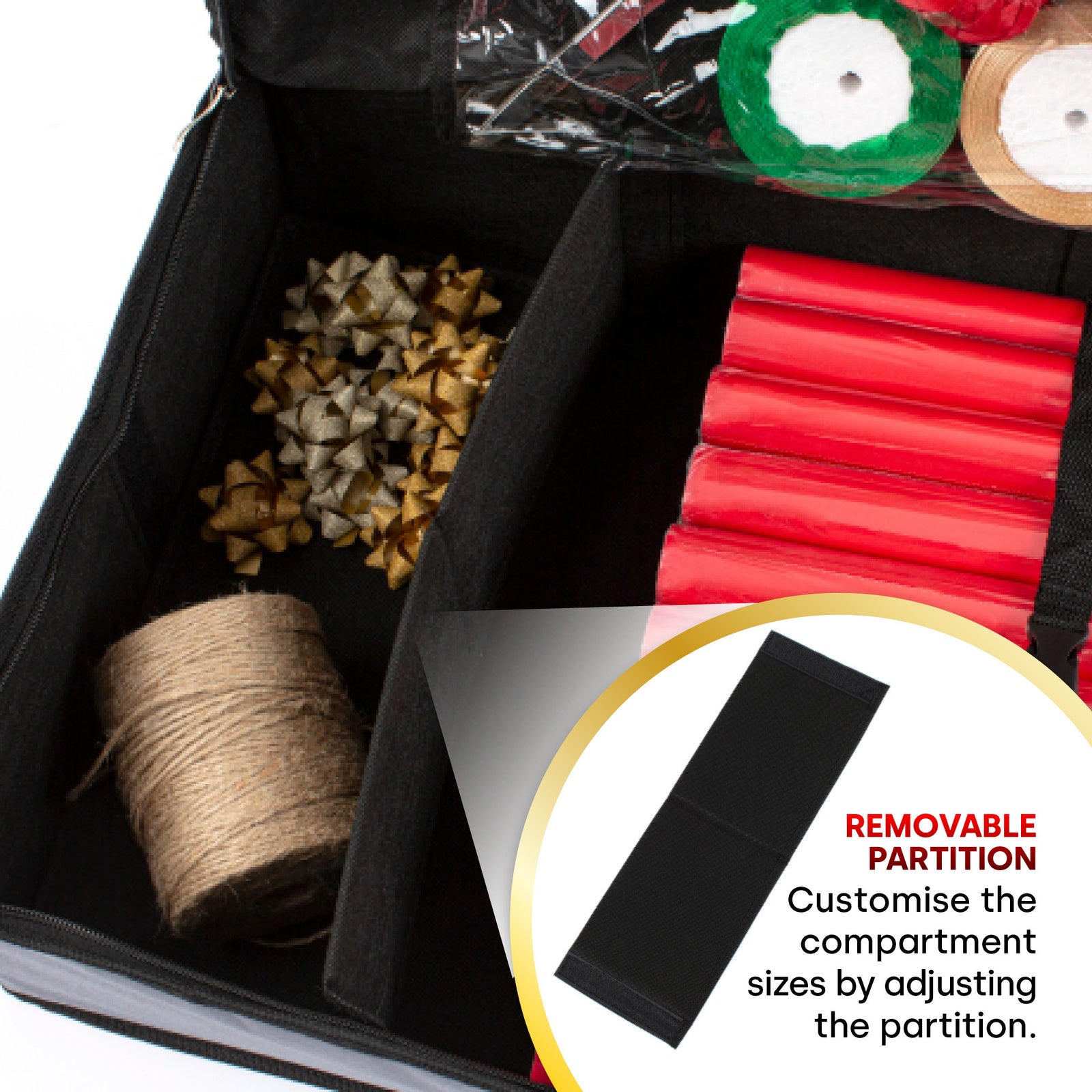 Fabric Storage Bag For Wrapping Paper Grey With Zip Closure