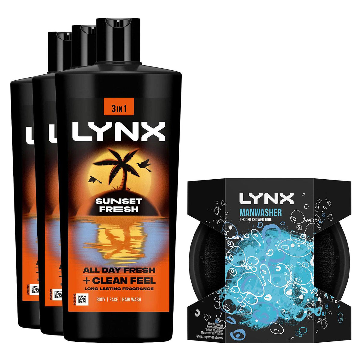 Sunset Fresh Body Wash 700ml Xxl 72h Sweat & Manwasher 2-sided Tool | Set of 3