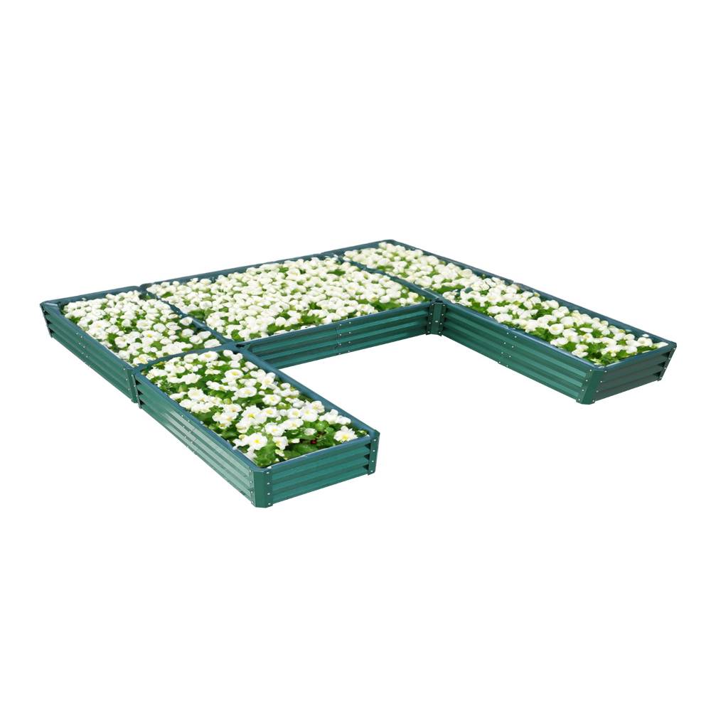 U-shaped Raised Garden Bed Metal Planter Box With 5 Compartments | Green
