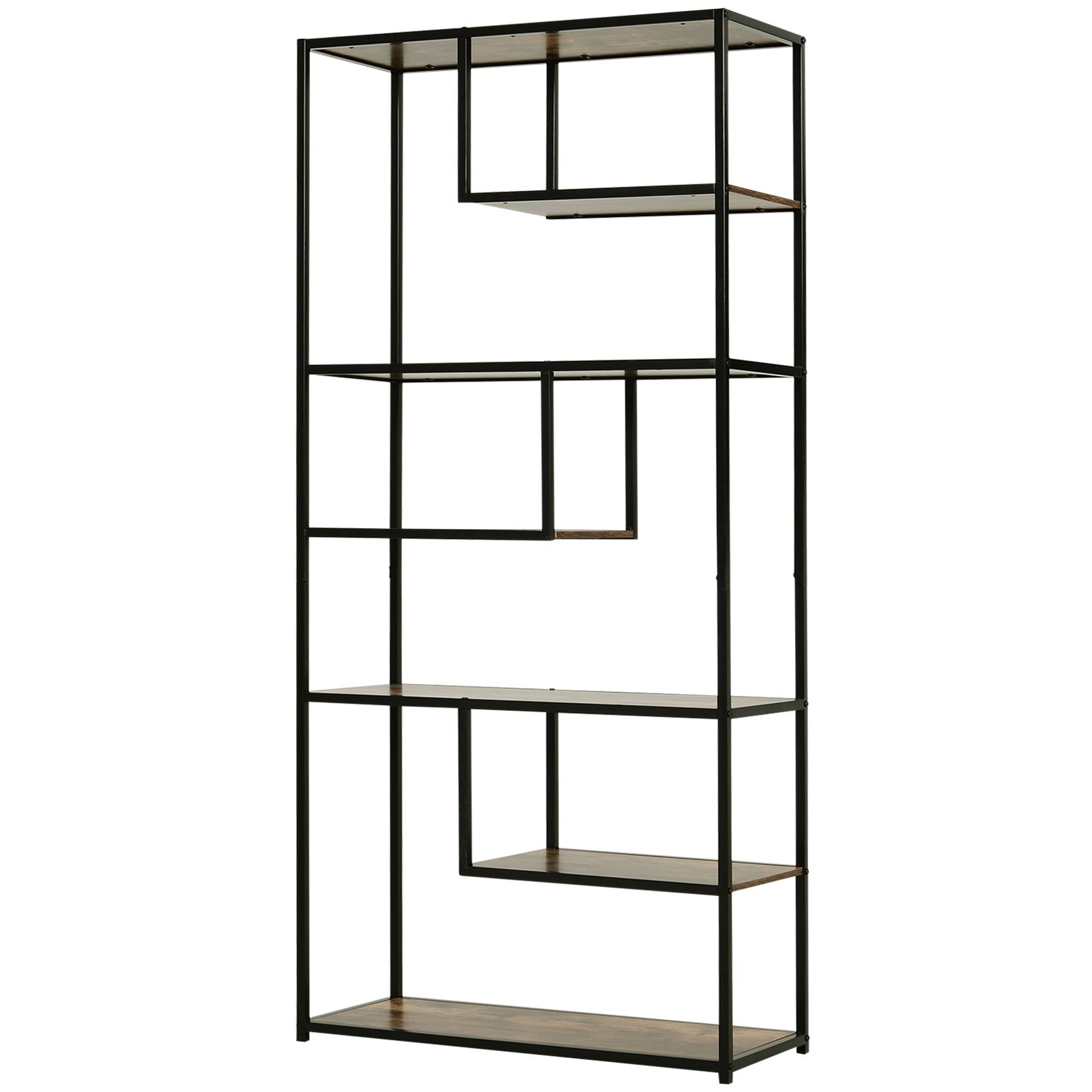 Wood Bookshelf Industrial Style 6 Tier Display Rack