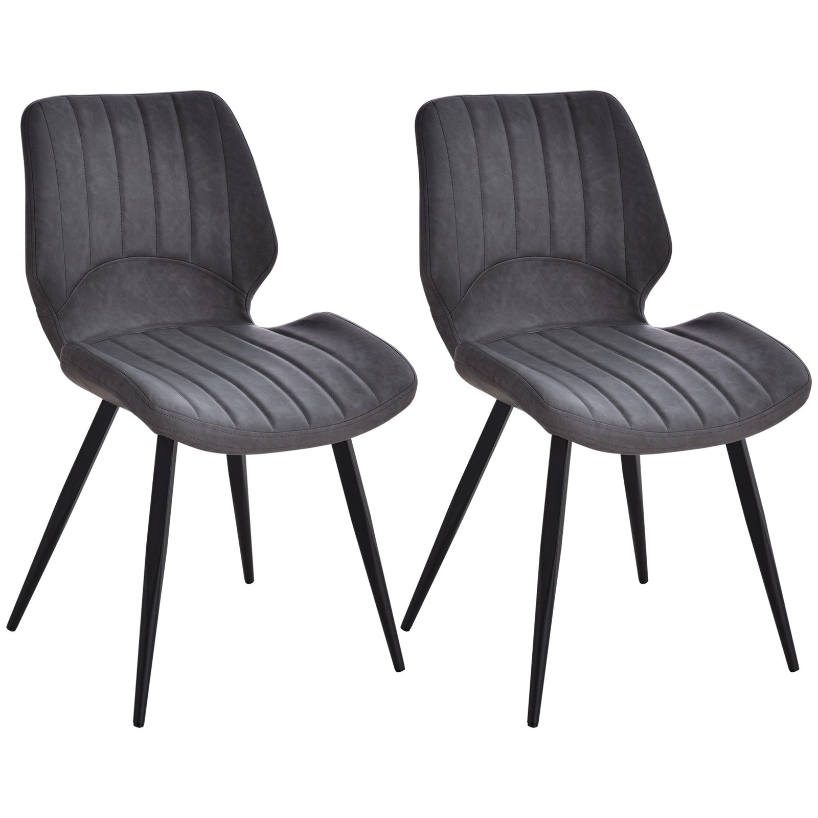 Set Of 2 Vintage Pu Leather Dining Chair Moulded Padded | Dove Gray
