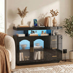 High Gloss Sideboard With Led Lights, Power Outlets, Drawers | Black