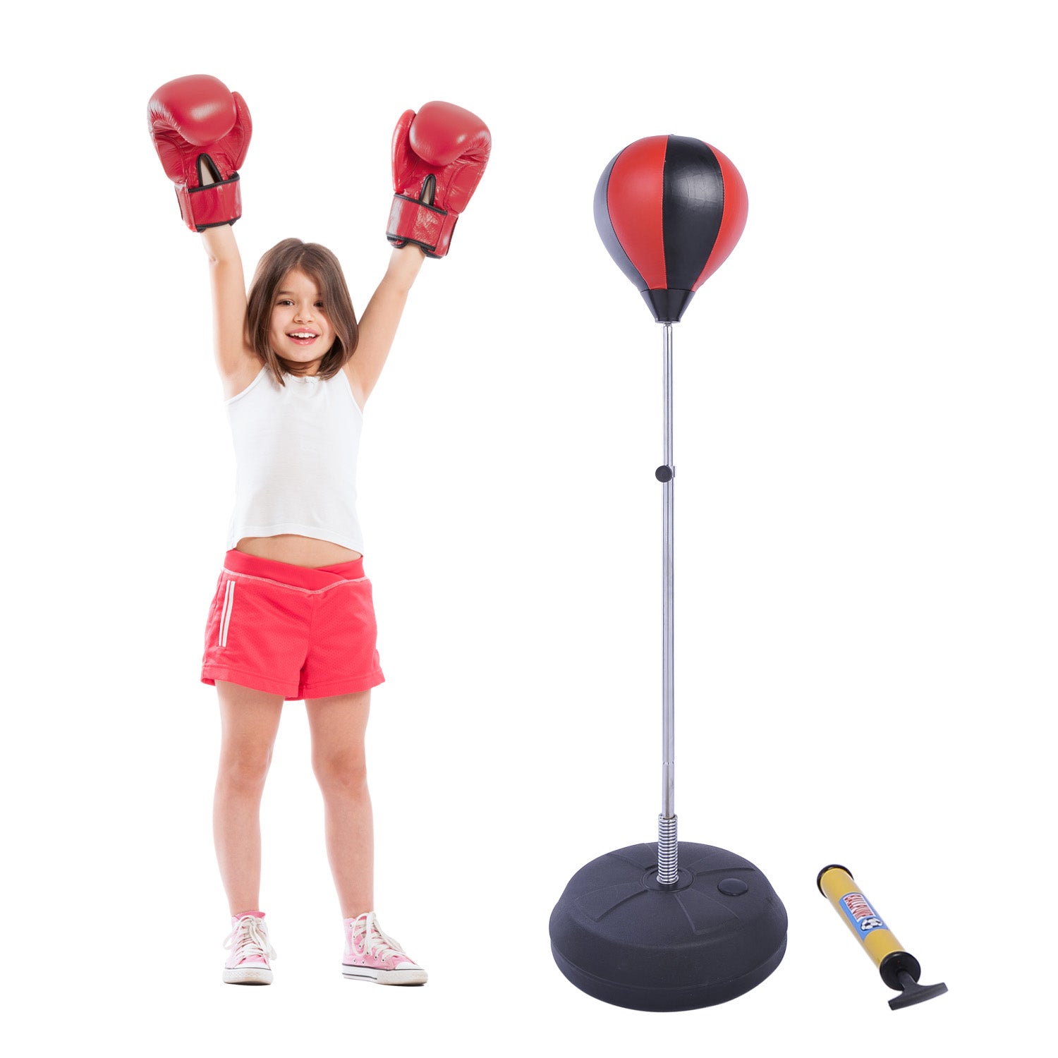 Kids Adjustable Boxing Punching Ball Set W/ Gloves | Red