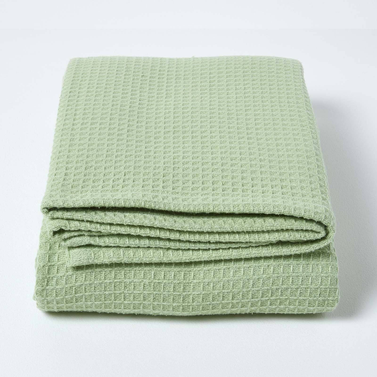 Organic Cotton Waffle Blanket/ Throw | 280cm x 230cm | Sage Green