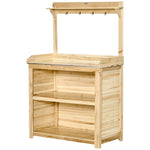 Potting Bench, Metal Tabletop Shelves, Green