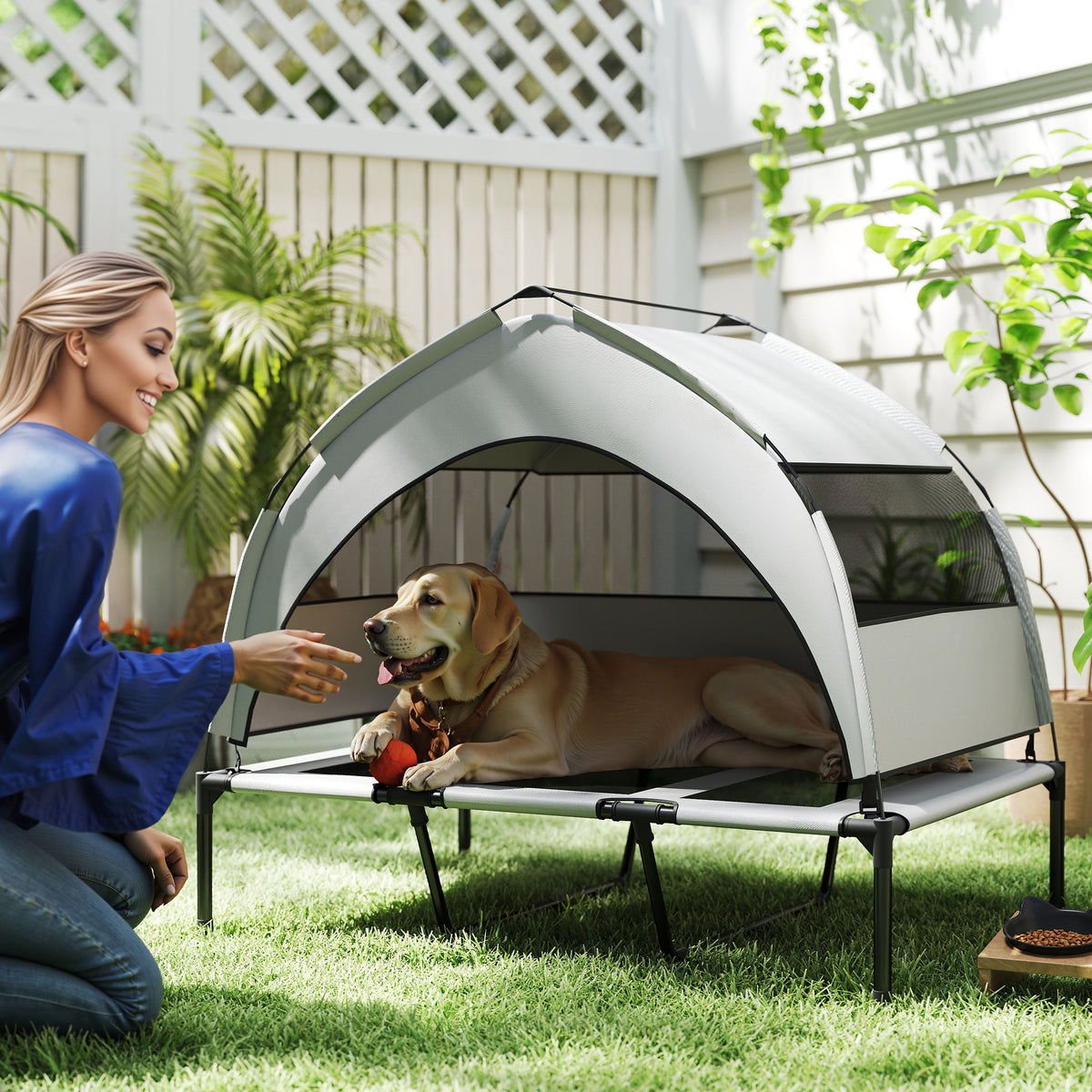 Pawhut Portable Elevated Dog Bed With Removable Canopy, 106 X 76 X 94 Cm
