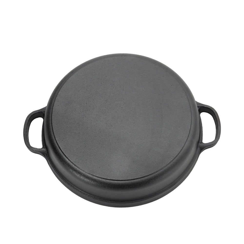 28cm/30cm/35cm Dia Black Round Pre Seasoned Cast Iron Frying Pan Kitchen Skillet With Double Handles | Medium | Black