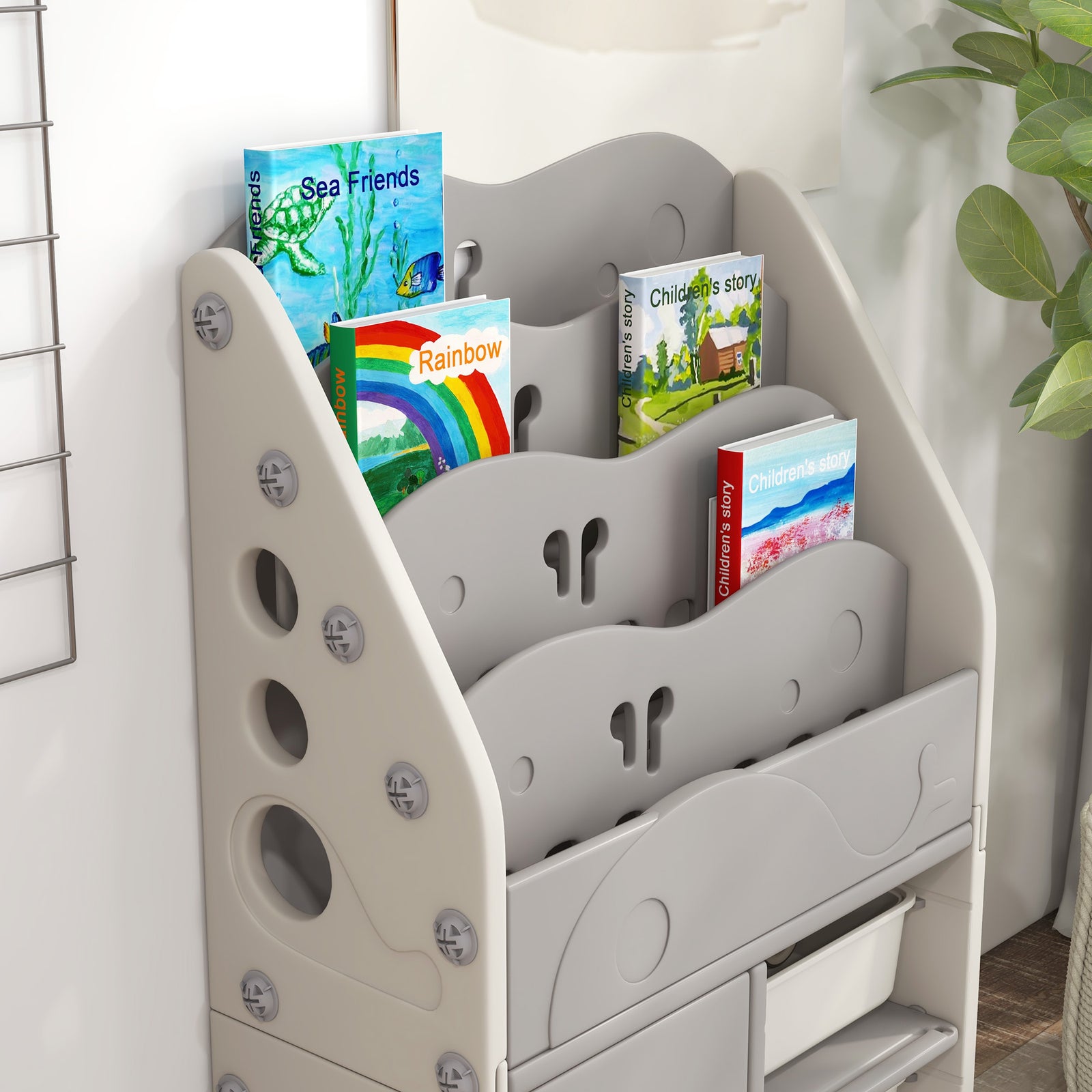 Kids Storage Units With 2 Storage Boxes, 67 X 29 X 98cm, Light Grey