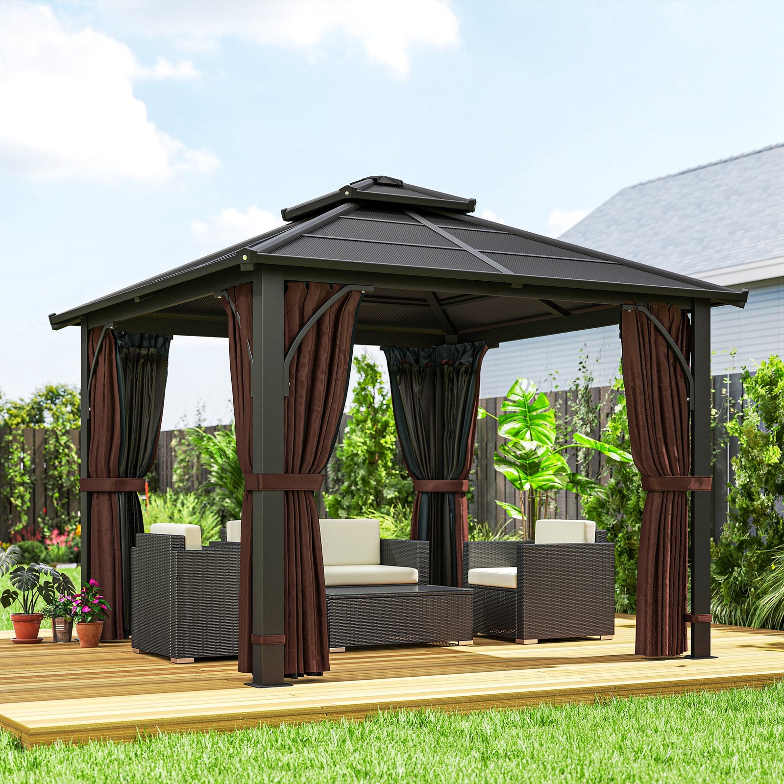 3x3m Hardtop Gazebo With 7mm Double Polycarbonate Roof