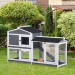 2-tier Wooden Rabbit Hutch Guinea Pig House Pet Cage Outdoor W/ Tray Ramp | Gray