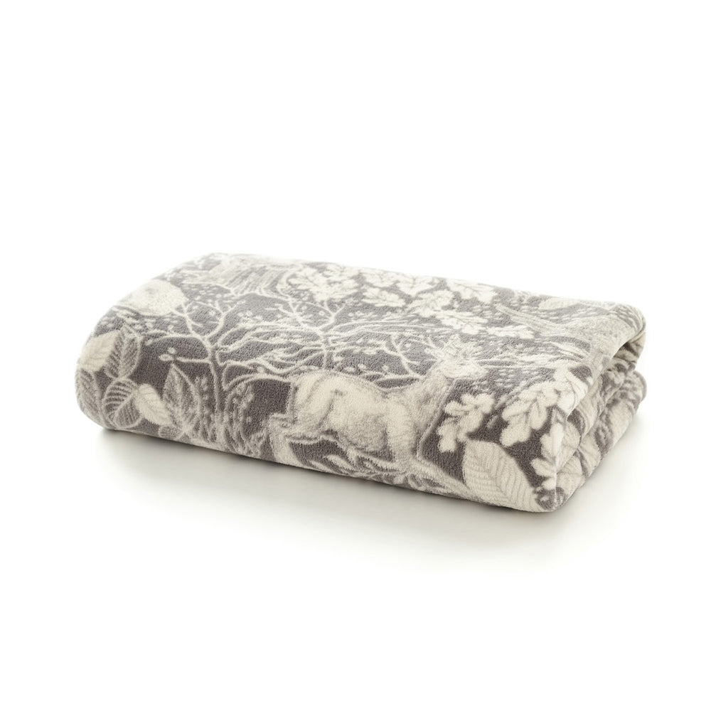 Winter Forest Woodland Fleece Throw – 140x180cm – Cosy  Animal Print Blanket | 140cm x 180cm | Grey