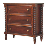 Spindle Winewood Chest,3 Drawers, Brown | 2 | Brown
