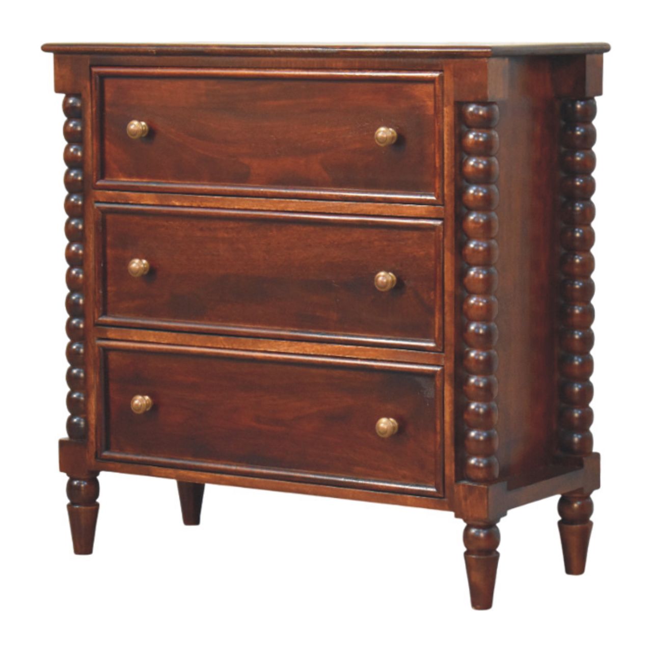 Spindle Winewood Chest,3 Drawers, Brown | 2 | Brown