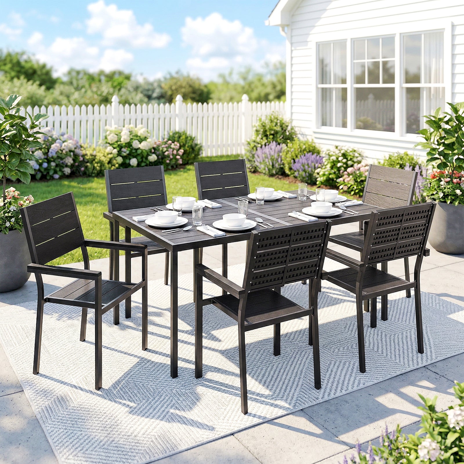 Outsunny 7 Pieces Outdoor Dining Set, Garden Table And Chairs Set, Black
