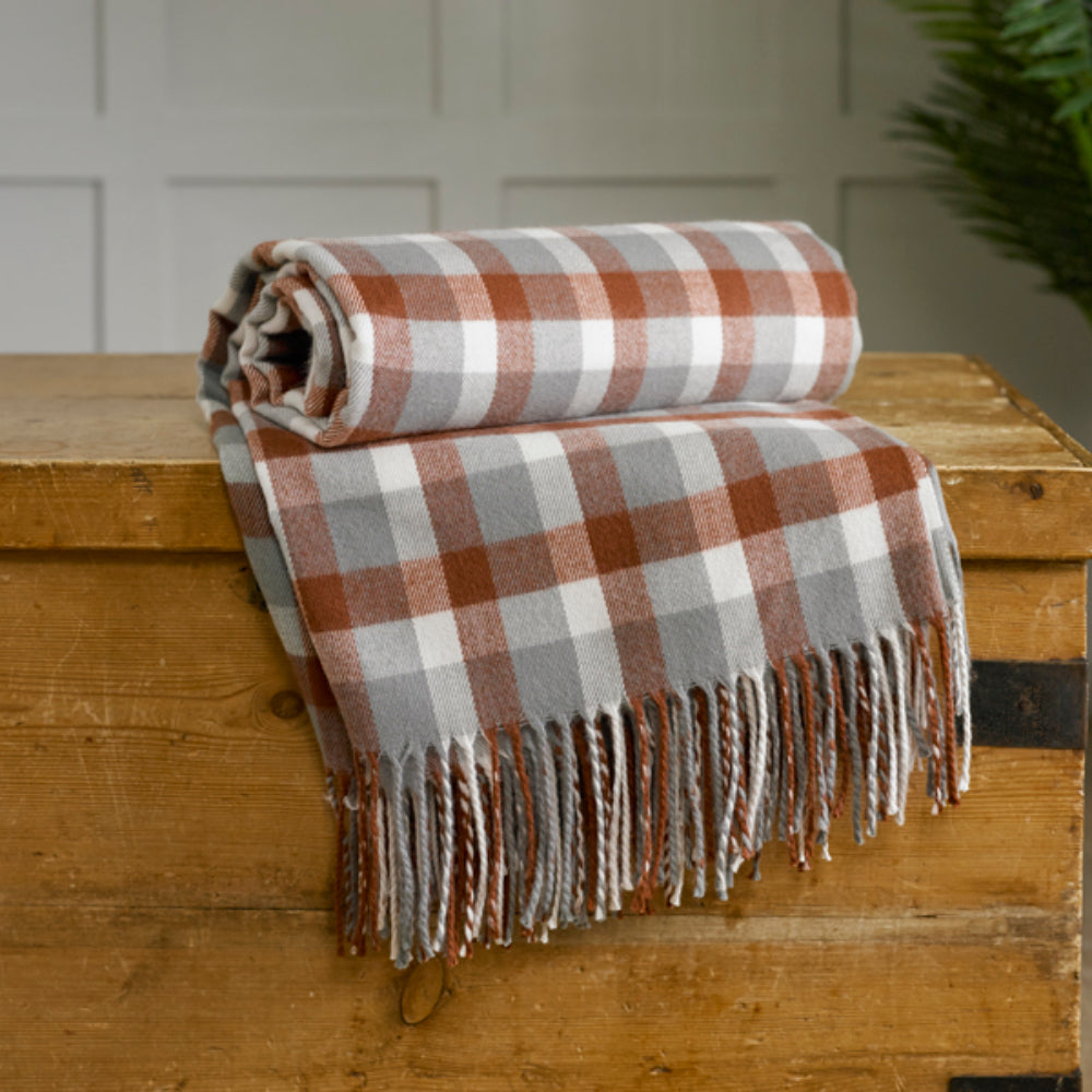 Rust Check Faux Cashmere Throw | Multi Colour