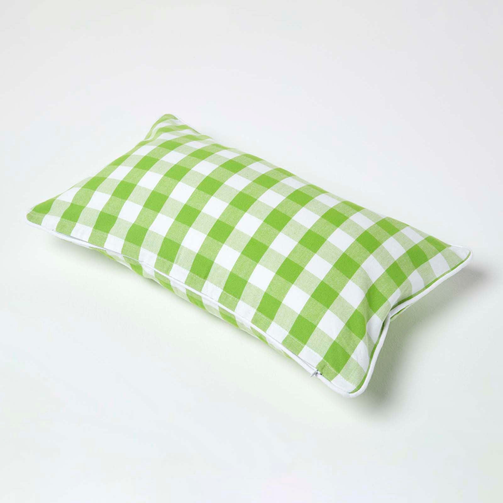 Block Check Cotton Gingham Cushion Cover | 30cm x 50cm | Green