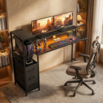 147cm Gaming Desk With Charging Station And Rgb Lights | Black