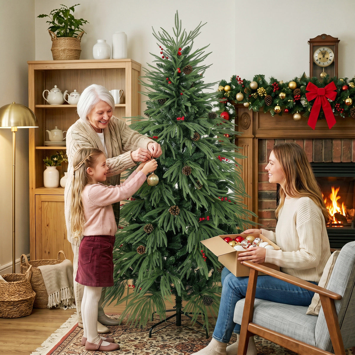 HOMCOM 6ft Predecorated Artificial Christmas Tree, Hinged Xmas Tree, Green