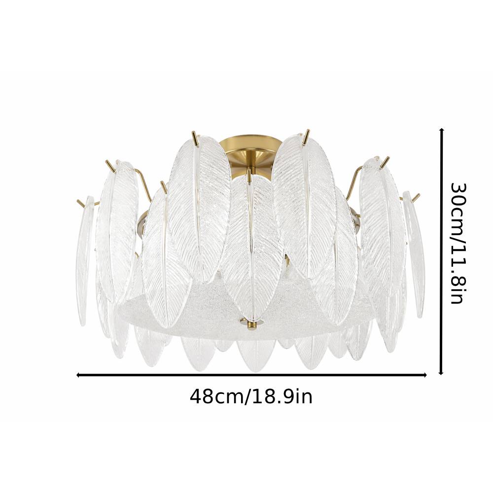 48cm Dia Frosted Glass Feather Lampshade Ceiling Light Modern Pendant Fixture