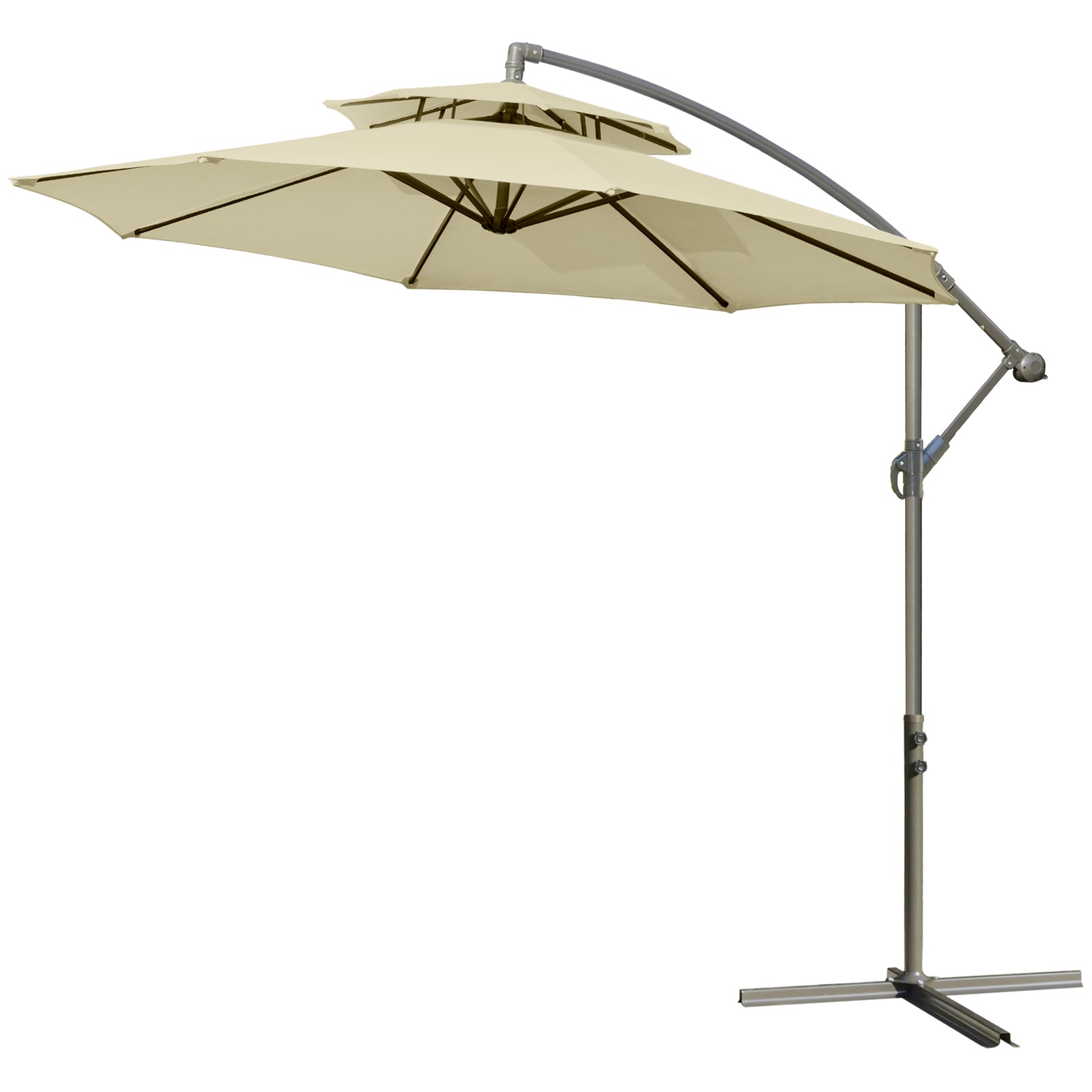 2.7m Cantilever Banana Parasol W/ Double Tier Canopy | Beige