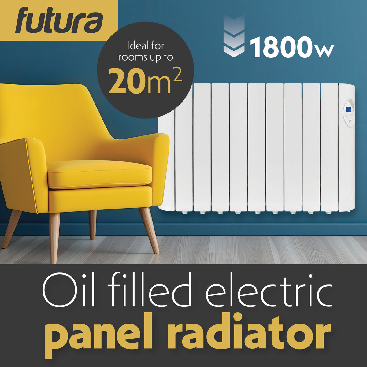 Electric Panel Heater Oil Filled Radiator Day Timer Wall Mounted Low Energy Retention Digital Thermostat Convector | 1800w | White