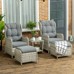 Recliner Rattan Set W/ Two-tier Glass Table, Grey