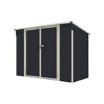 8x4 Ft Outdoor Metal Storage Shed with Pent Roof, 3 Lockable Doors & Adjustable Shelves, Weather-Resistant Garden Tool Storage House