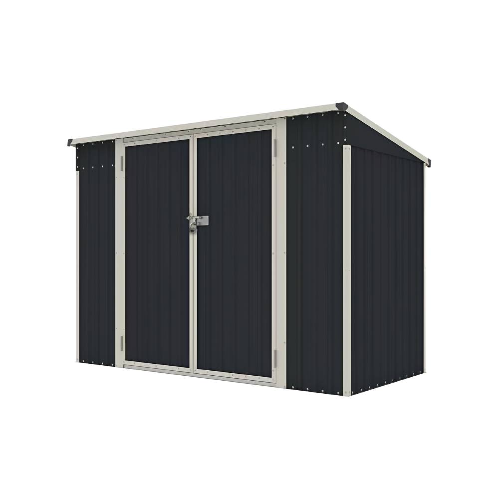 8x4 Ft Outdoor Metal Storage Shed with Pent Roof, 3 Lockable Doors & Adjustable Shelves, Weather-Resistant Garden Tool Storage House