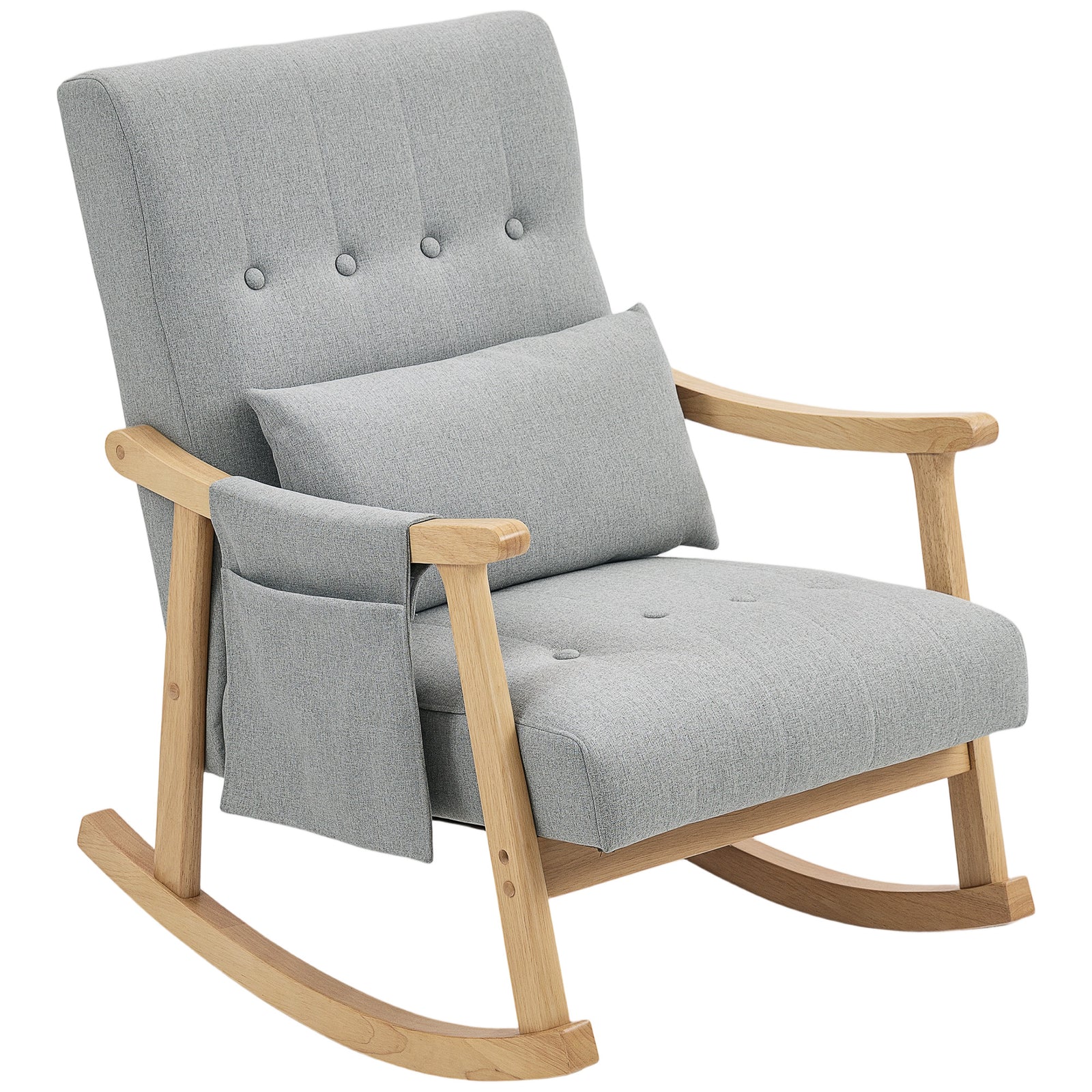Modern High Back Rocking Chair With Solid Wood Legs | Light Grey