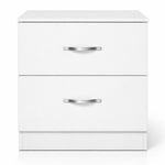 Bedside Table 2 Drawer Metal Handles Runners White Bedroom Cabinet | White