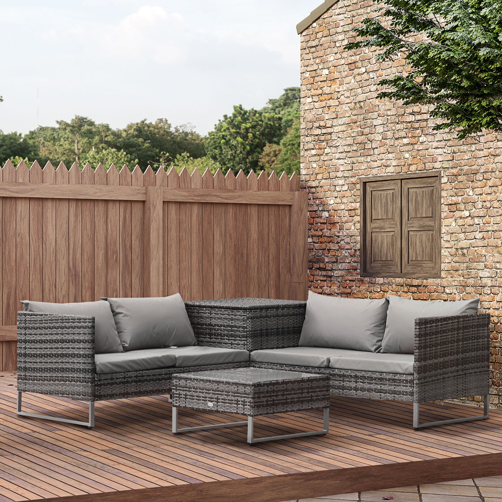 4pcs Patio Rattan Sofa Garden Furniture Set W/ Table | Gray