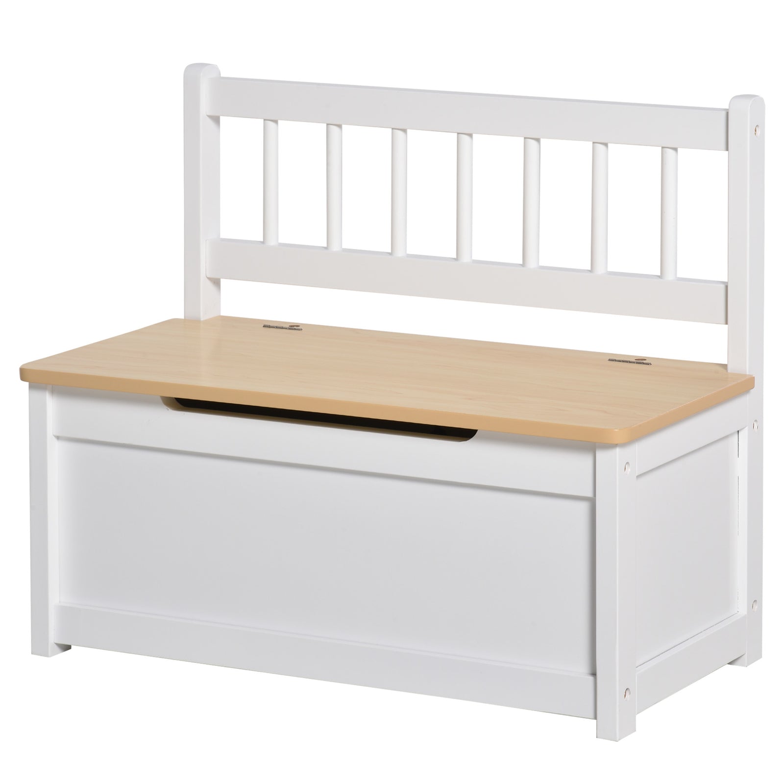 2 In 1 Wooden Toy Box, Seat Bench Storage Chest W/ Pneumatic Rod | White