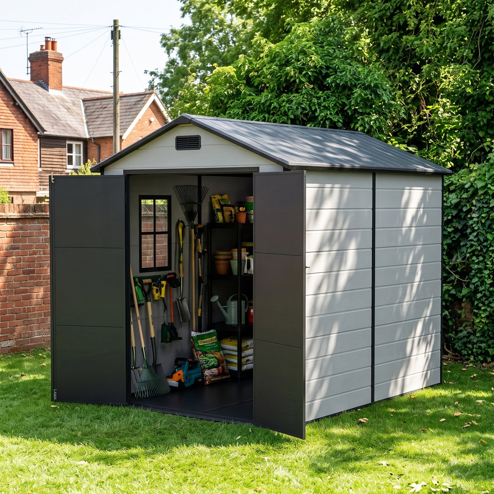 6x8 Ft Plastic Outdoor Garden Storage Shed | Black