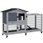 Large Rabbit Hutch Outdoor Indoor W/ Wheels, Three Slide-out Trays, Ramp