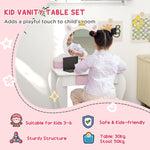Kids Dressing Table With Mirror And Stool, Unicorn Design, For Ages 3-6 Years | White