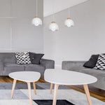 Dama White Pendant Light 3xe27 Hand Made Scandi Style Hanging Ceiling Lamp Enhanced By Natural Wood Detail
