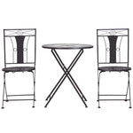 3-piece Patio Bistro Set, Mosaic Table, Foldable Chairs