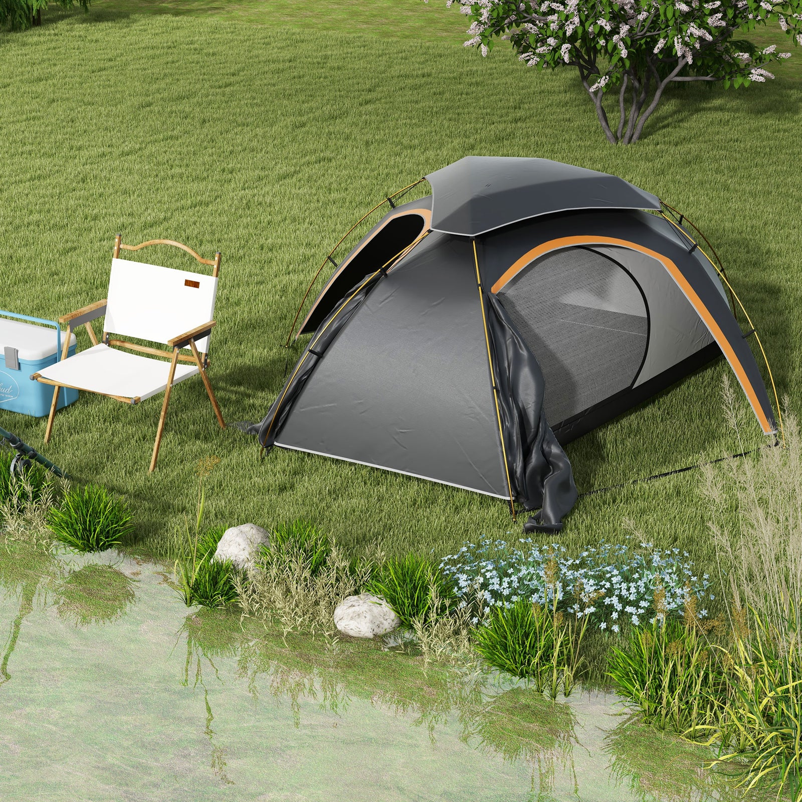 Camping Tent Dome Tent With Removable Rainfly For 1-2 Man | Dark Gray