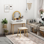 HOMCOM Dressing Table & Stool Set W/ Drawers Mirror Modern Elegant