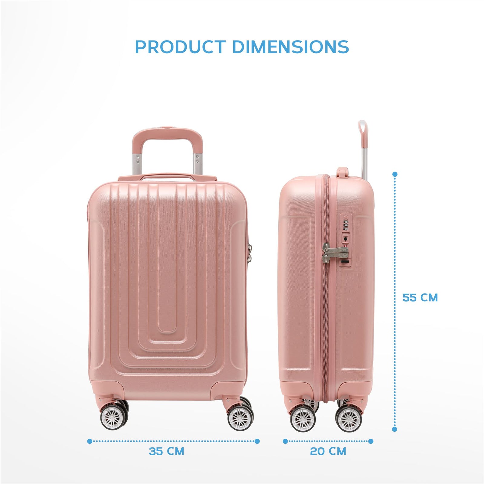 55x35x20cm Cabin Carry Bag Hard Shell Suitcase 100+ Airline Approved | Cabin | Rose Gold