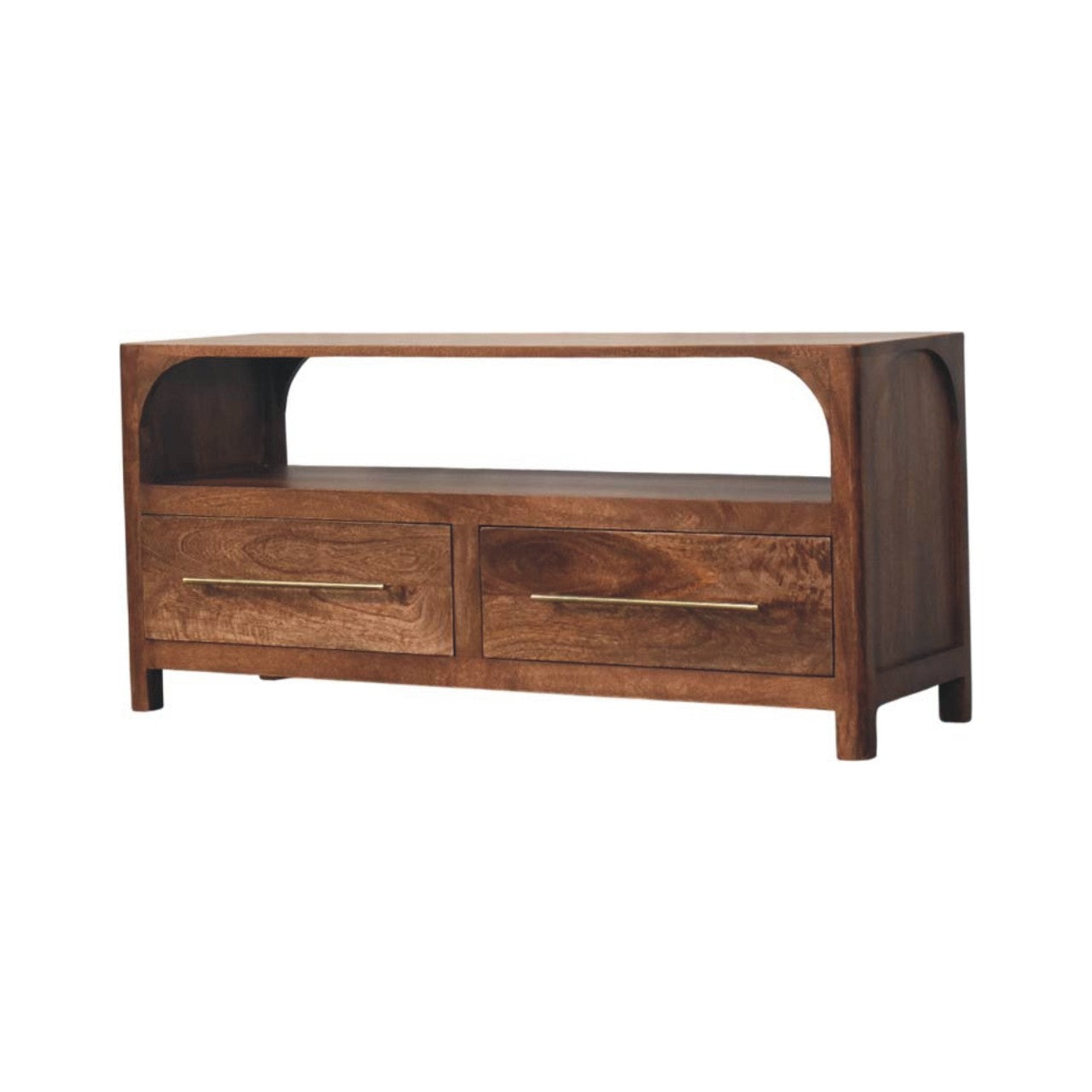 Arc-line Media Console,2 Drawers, 1 Open Shelf, Brown
