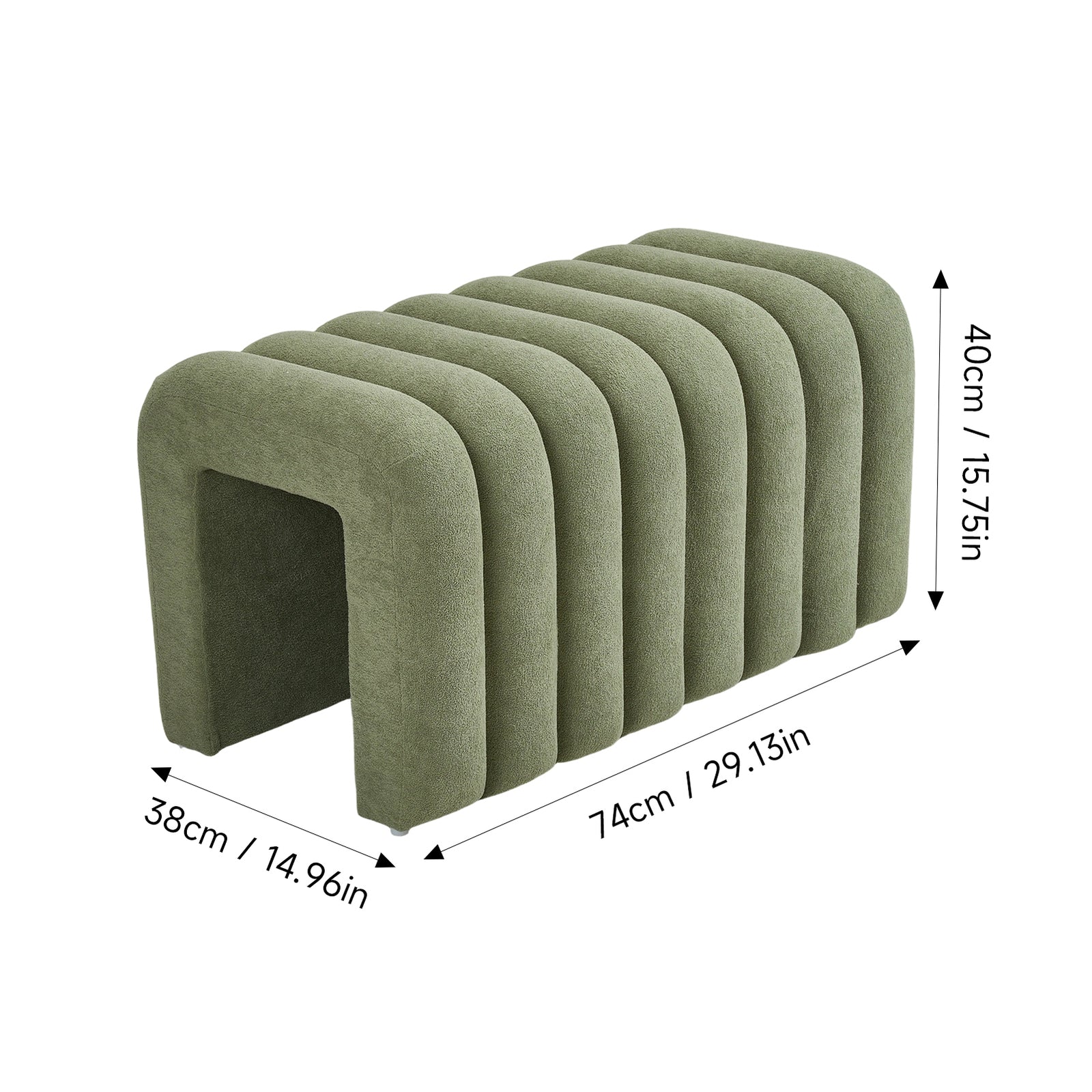 Modern U-shaped Upholstered Footstool Accent Stool | Green