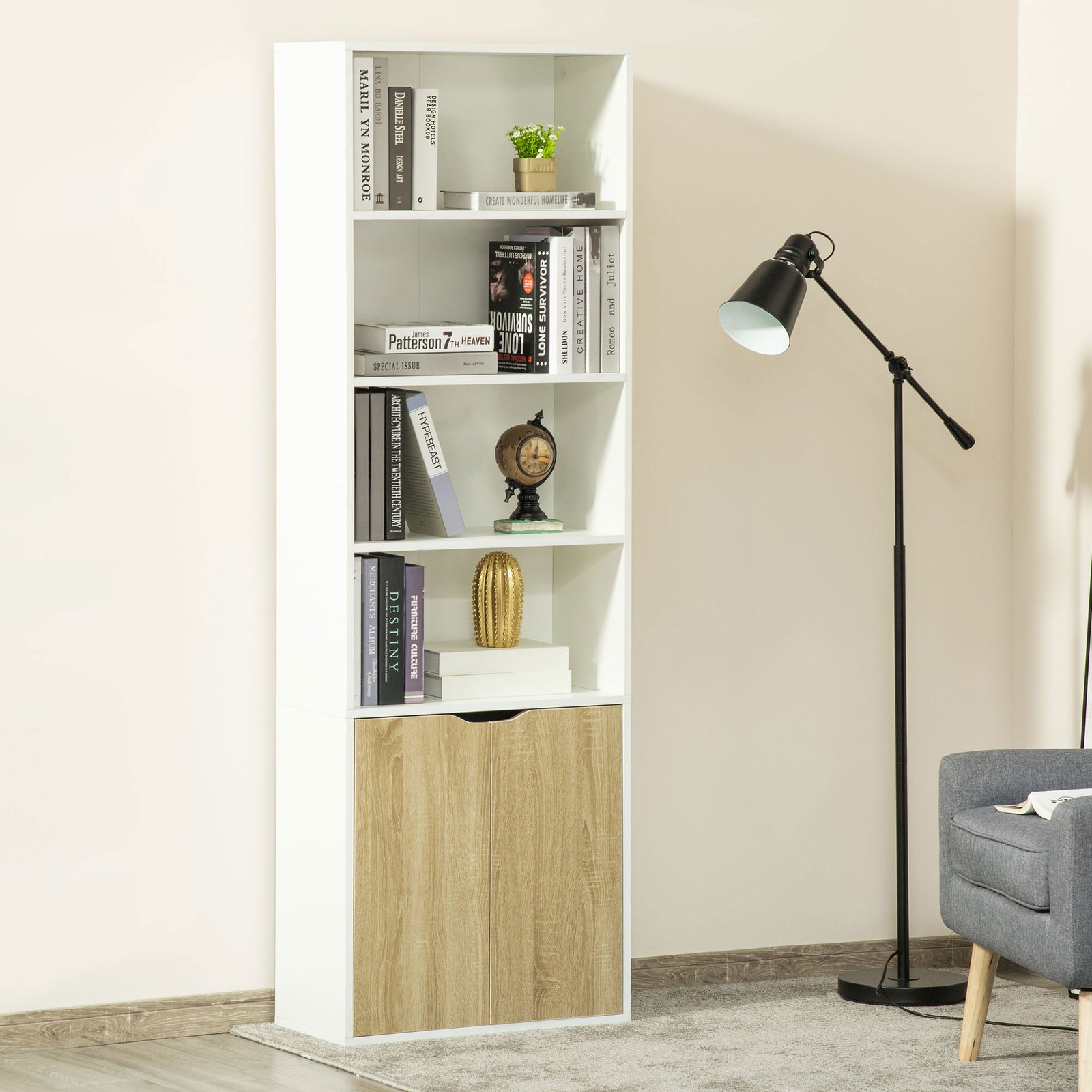 2 Door 4 Shelves Bookcase Wooden Storage Cabinet | One Size | Brown