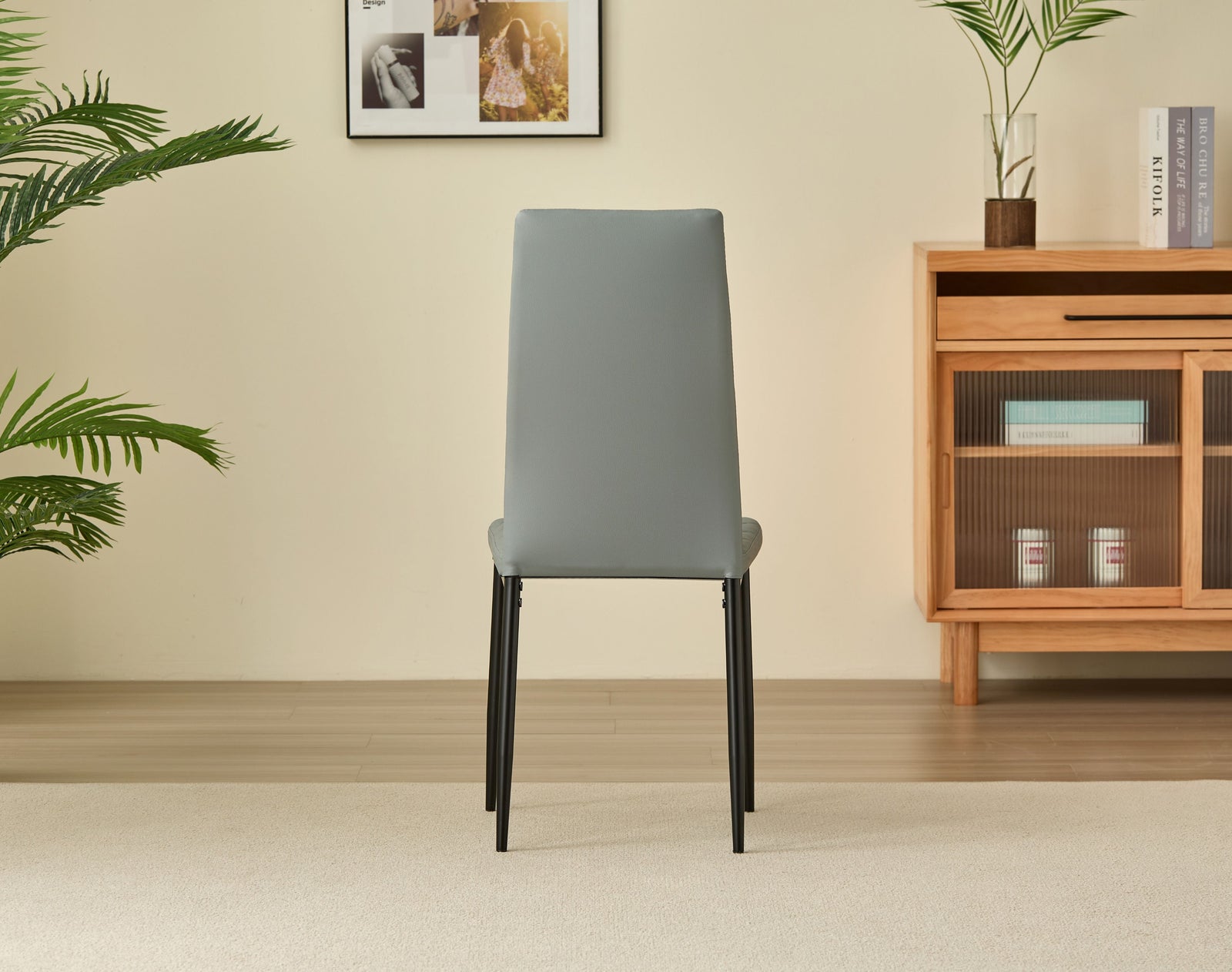 Miami Dining Table With 4 Emily Leather Chairs | Grey
