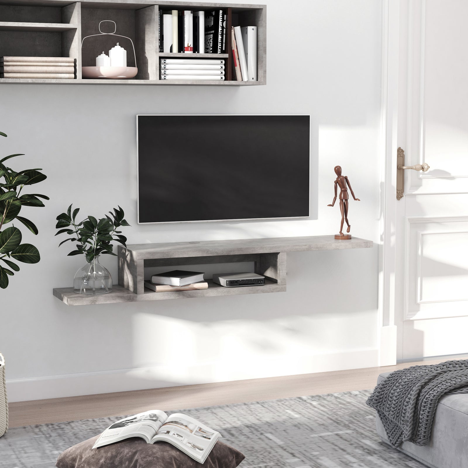 Wall Mounted Media Console Floating Shelf | Gray